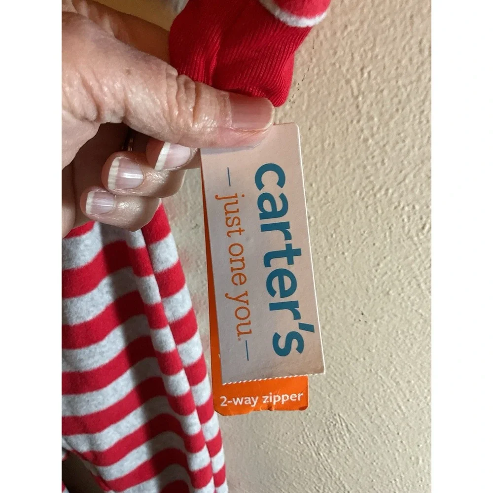 New Carters Baby‎ Boys Red & Gray Fleece Reinderr Sleeper Pajamas Size 6 Months